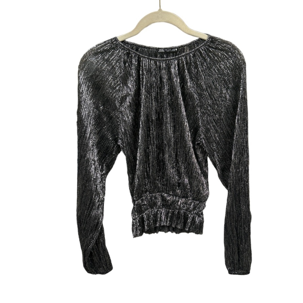 BRAND NEW Zara Silver metallic Sleeve blouse